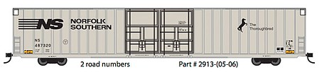 Trainworx Thrall 86 Hi-Cube Double-Door Auto Parts Boxcar - Ready to Run Norfolk Southern #487323 (gray, black, Thoroughbred Logo) - N-Scale