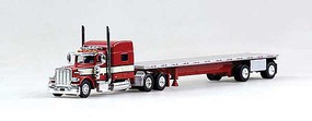 Trucks-N-Stuff Peterbilt 389 Tractor with 48' Spread-Axle Flatbed Trailer Assembled Red, White Trucks-N-Stuff Peterbilt 389 Tractor with 48' Spread-Axle Flatbed Trailer Assembled Red, White
