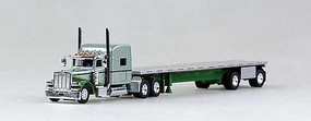 Trucks-N-Stuff Peterbilt 389 Tractor with 48' Spread-Axle Flatbed Trailer Assembled Moss Green, Silver Trucks-N-Stuff Peterbilt 389 Tractor with 48' Spread-Axle Flatbed Trailer Assembled Moss Green, Silver