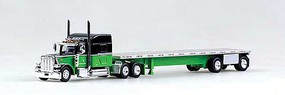 Trucks-N-Stuff Peterbilt 389 Tractor with 48' Spread-Axle Flatbed Trailer Assembled Green, Black Trucks-N-Stuff Peterbilt 389 Tractor with 48' Spread-Axle Flatbed Trailer Assembled Green, Black