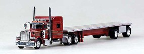Trucks-N-Stuff Peterbilt 389 Tractor with 48' Spread-Axle Flatbed Trailer Assembled Maroon, Black, Gold Trucks-N-Stuff Peterbilt 389 Tractor with 48' Spread-Axle Flatbed Trailer Assembled Maroon, Black, Gold