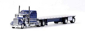 Trucks-N-Stuff Kenworth W900L Tractor with 48' Spread-Axle Flatbed Trailer Assembled Blue, Silver Stripes Trucks-N-Stuff Kenworth W900L Tractor with 48' Spread-Axle Flatbed Trailer Assembled Blue, Silver Stripes