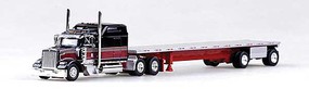 Trucks-N-Stuff Kenworth W900L Tractor with 48' Spread-Axle Flatbed Trailer Assembled Black, Maroon, Red Trucks-N-Stuff Kenworth W900L Tractor with 48' Spread-Axle Flatbed Trailer Assembled Black, Maroon, Red