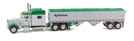 Trucks-N-Stuff Peterbilt 389 Sleeper-Cab Tractor with Grain Trailer - Assembled Nutrena (white, green)