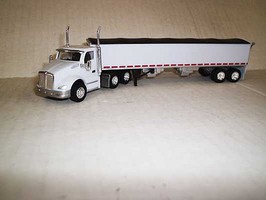 Trucks-N-Stuff Kenworth T680 Day-Cab Tractor with Grain Trailer Assembled White Trucks-N-Stuff Kenworth T680 Day-Cab Tractor with Grain Trailer Assembled White