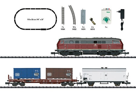 Trix Diesel Freight Starter Set - Standard DC - Minitrix - My Hobby German Federal Railroad DB Class 216, 2 Cars, Track Oval, Digital Controller - N-Scale