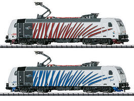 Trix Class 185.6 TRAXX Electric 2-Locomotive Set Exclusiv Lokomotion Gesellschaft fur Schienentraktion (white/red/gray & white/blue/gray N-Scale Trix Class 185.6 TRAXX Electric 2-Locomotive Set Exclusiv Lokomotion Gesellschaft fur Schienentraktion (white/red/gray & white/blue/gray N-Scale
