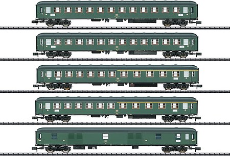 Trix D 360 Express 5-Car Passenger Set - Ready to Run - Minitrix German Federal Railroad DB (Era IV 1975, green) - N-Scale