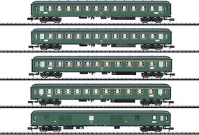 Trix D 360 Express 5-Car Passenger Set Ready to Run Minitrix German Federal Railroad DB (Era IV 1975, green) N-Scale