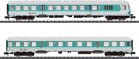 Trix Type Bm 235 BDmrzf 784.2 Cab Car, ABnrzb 772.3 Coach - Ready to Run - Minitr German Federal Railroad DB (Era V, turquoise, white) - N-Scale