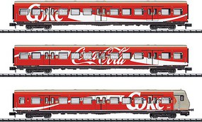 Trix S-Bahn Type Bxf 796.1 Cab Car, ABx 791.1, Bx 794.1 Coach Set Ready to Run German Federal Railroad DB (Era V 1992, Coca-Cola Scheme, red, white) N-Scale