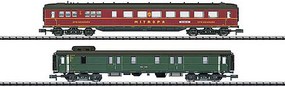 Trix Type Pw4u-37 Baggage WR4u Diner Set Ready to Run Minitrix German State Railroad DR (Era II, green Baggage & red Diner) N-Scale Trix Type Pw4u-37 Baggage WR4u Diner Set Ready to Run Minitrix German State Railroad DR (Era II, green Baggage & red Diner) N-Scale