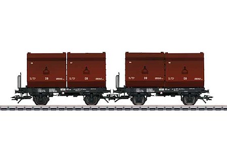 Trix 2-Axle Flatcar with 2 24 Cubic Meter Coke Containers 2-Pack - Ready to Run German Federal Railroad DB (Era IV, black, Boxcar Red)
