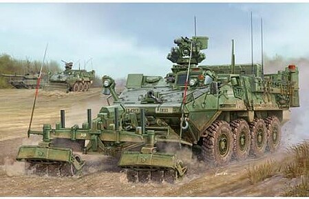 Trumpeter M1132 Stryker Engineer Squad Vehicle w/LWMR Mine Roller/SOB 1/35 Model Military Kit #1574