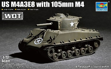 Trumpeter US M4A3E8 105mm M4 Tank Plastic Model Military Tank Kit 1/72 Scale #7168