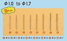 Trumpeter Twist Drilling Auger Bit Set #2 1.0mm-1.7mm (8) Hand Drill Tap and Die #9955