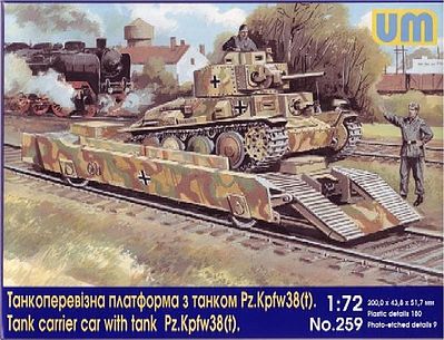 Unimodels WWII Tank Carrier Railcar w/PzKpfw 38(t) Tank Plastic Model Military Vehicle Kit 1/72 #259