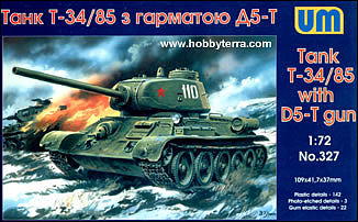 Unimodels T34/85 WWII Soviet Tank Mod. 1944 w/D5T Gun Plastic Model Tank Kit 1/72 Scale #327