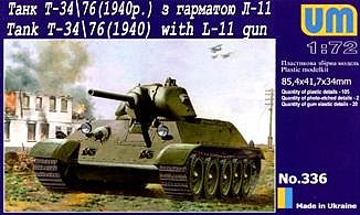Unimodels T34/76 WWII Soviet Tank Mod. 1940 w/L11 Gun Plastic Model Tank Kit 1/72 Scale #336