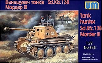 Unimodels Marder III SdKfz 138 WWII German Tank w/Self-Propelled Gun Plastic Model Tank Kit 1/72 #343