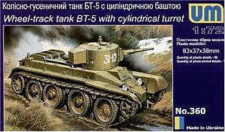 Unimodels BT5 Wheel-Track Tank w/Cylindrical Turret Plastic Model Tank Kit 1/72 Scale #360