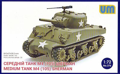 Unimodels M4 (105) Sherman Medium Tank Plastic Model Tank Kit 1/72 Scale #374