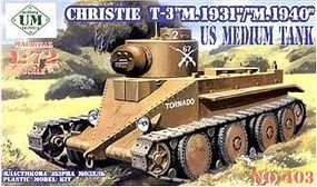 Unimodels Christie T3 Mod. 1931/1940 US Medium Tank Plastic Model Tank Kit 1/72 Scale #403 Unimodels Christie T3 Mod. 1931/1940 US Medium Tank Plastic Model Tank Kit 1/72 Scale #403