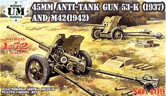 Unimodels 45mm Anti-Tank Guns- M42 Mod 1942 & 53K Mod 1937 Plastic Model Weapon Kit 1/72 Scale #409