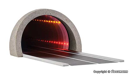 Viessmann Road Tunnel with Modern Concrete Portal and LED Interior Lights - Stone Art 4-3/4 x 3 x 1-3/4  12 x 7.6 x 4.5cm with 7-1/16  18cm of Roadway