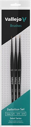 Vallejo Detail Definition Round Synthetic Brush Set- 4/0, 3/0, 2/0