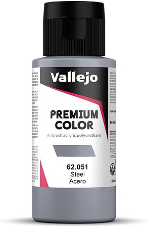 Vallejo Metallic Steel Premium (60ml Bottle) Hobby and Model Acrylic Paint #62051