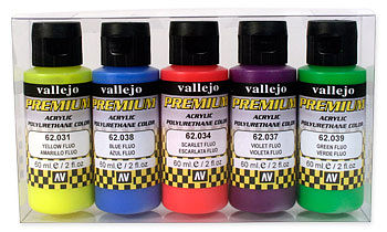 Vallejo 60ml Bottle Fluorescent Premium Paint Set (5 Colors) Hobby and Model Paint Set #62102