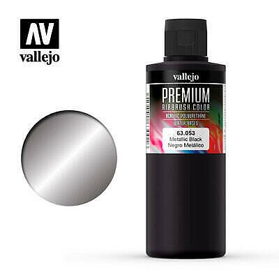 Vallejo Metallic Black Premium airbrush color 200ML Hobby and Model Acrylic Paint #63053