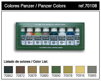 Vallejo 17ml Bottle Panzer Model Color Paint Set (8 Colors) Hobby and Model Paint Set #70108