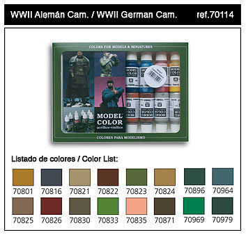 Vallejo WWII German Camouflage Model Color Paint Set 17ml Bottle Hobby and Model Paint Set #70114