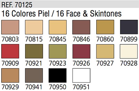 Vallejo Face & Skin Tones Model Color Paint Set (16 Colors) Hobby and Model Paints #70125