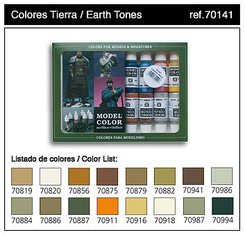 Vallejo 17ml Bottle Earth Tones Model Color Paint Set (16 Colors