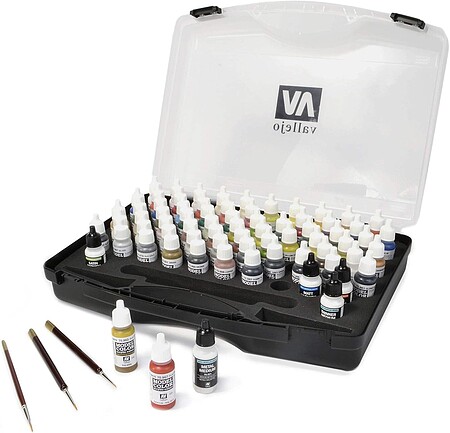 Vallejo Military Paint Set/Plastic Storage Case (72 Colors & Brushes) Hobby and Model Paint Set #70173