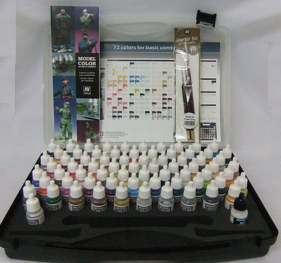 Vallejo BASIC MODEL COLOR COMBO SET (72 Colors & Brushes) Hobby and Model Paint Set #70175