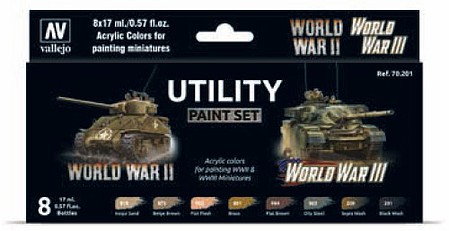 Vallejo Utility WWII & WWIII Wargames Paint Set (8 Colors) Hobby and Model Paint Set #70201