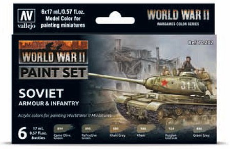 Vallejo WWII Soviet Armour & Infantry Wargames Paint Set Hobby and Model Paint Set #70202