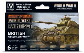 Vallejo WWII British Armour & Infantry Wargames Paint Set (6 Colors) Hobby and Model Paint Set #70204