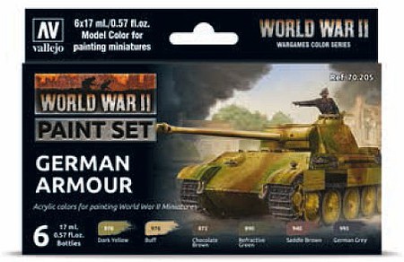 Vallejo WWII German Armour Wargames Paint Set (6 Colors) Hobby and Model Paint Set #70205