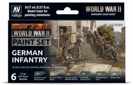 Vallejo WWII German Infantry Wargames Paint Set (6 Colors) Hobby and Model Paint Set #70206