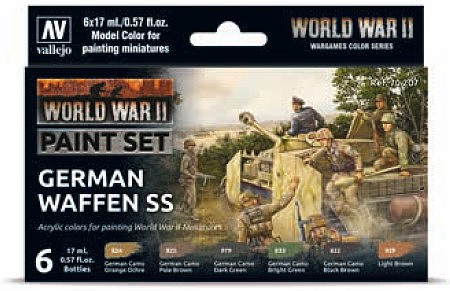 Vallejo WWII German Waffen SS Wargames Paint Set (6 Colors) Hobby and Model Paint Set #70207