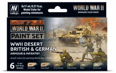 Vallejo Desert British & German Armour & Infantry WWII Wargames Hobby and Model Paint Set #70208