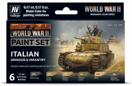 Vallejo Italian Armour & Infantry WWII Wargames Paint Set (6 Colors) Hobby and Model Paint Set #70209