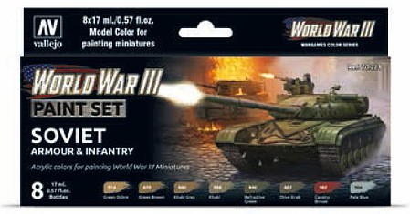 Vallejo Soviet Armour & Infantry WWIII Wargames Paint Set (8 Colors) Hobby and Model Paint Set #70221