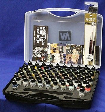 Vallejo Model Air Paint Set in Plastic Storage Case (72 Colors & Brushes) Hobby and Model Paint #71170