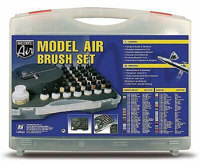 Vallejo Model Air Basic Colors with Airbrush Set Hobby and Model Acrylic Paint Set #71172